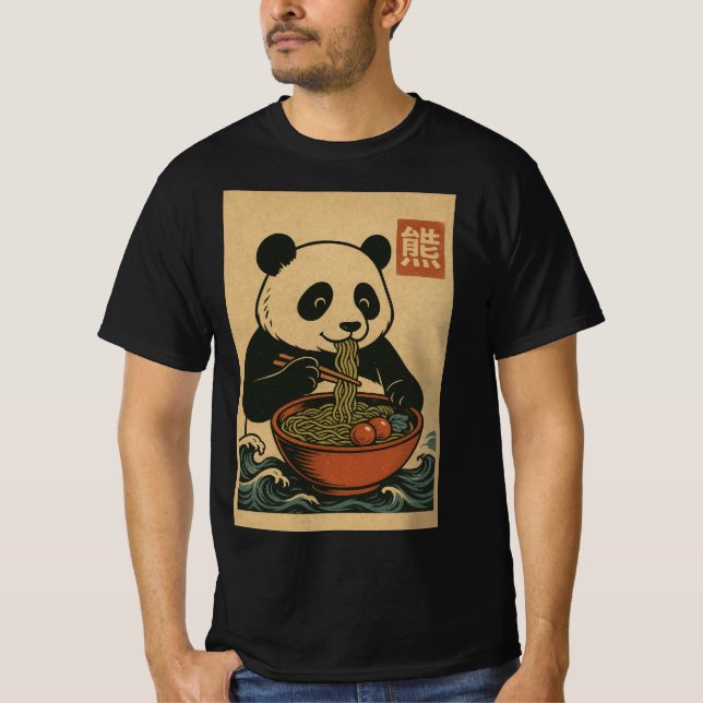 Ramen Noodle Eating: Panda Mens T-Shirt (Front)