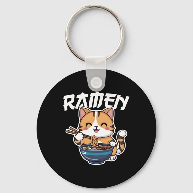 Ramen Noodle Neko Cat Japanese Kawaii Manga Anime  Key Ring (Front)
