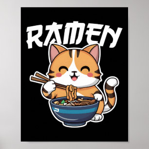 Ramen Noodle Neko Cat Japanese Kawaii Manga Anime  Poster