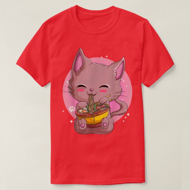 Ramen Noodles BowlWomen Girls, Cute Kawaii Neko Ca T-Shirt (Design Front)