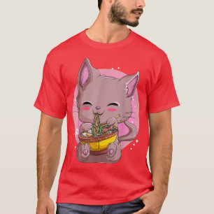 Ramen Noodles BowlWomen Girls, Cute Kawaii Neko Ca T-Shirt