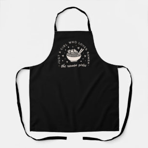 Ramen noodles lovers girl funny humour quotes blac apron