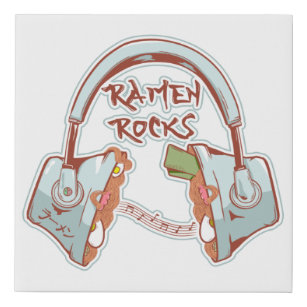 Ramen noodles rock funny headphones faux canvas print