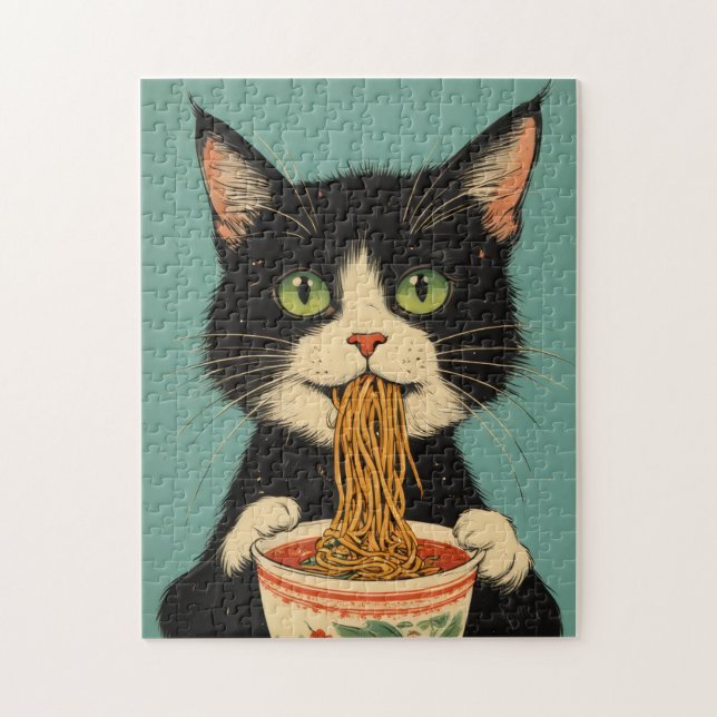 RAMEN NOODLES TUXEDO CAT JIGSAW PUZZLE (Vertical)