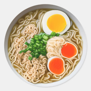 Ramen Noodles with Boiled Egg Food Classic Round Sticker