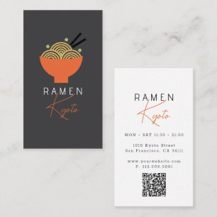 Ramen Restaurant Grey QR Code Business Card
