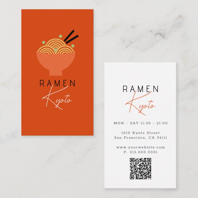 Ramen Restaurant Red QR Code Business Card (Front/Back)