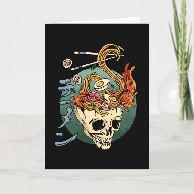 Ramen Skull Japanese Noodle Skull Anime Great Wave Card (Front)