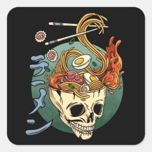 Ramen Skull Japanese Noodle Skull Anime Great Wave Square Sticker