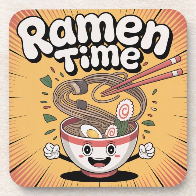 Ramen Time – Cute Cartoon Ramen Bowl Coaster (Front)