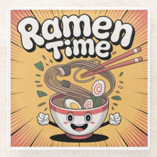 Ramen Time – Cute Cartoon Ramen Bowl Glass Coaster
