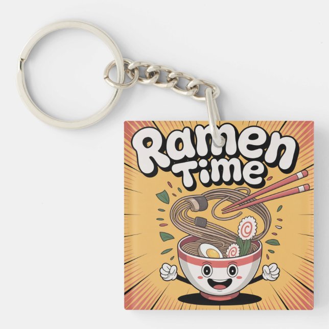 Ramen Time – Cute Cartoon Ramen Bowl Key Ring (Front)