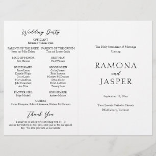 Ramona Black White Minimal Elegant Wedding Program