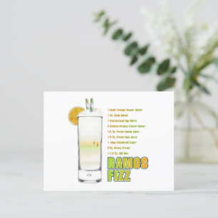 Ramos Gin Fizz Cocktail Recipe Art Postcard