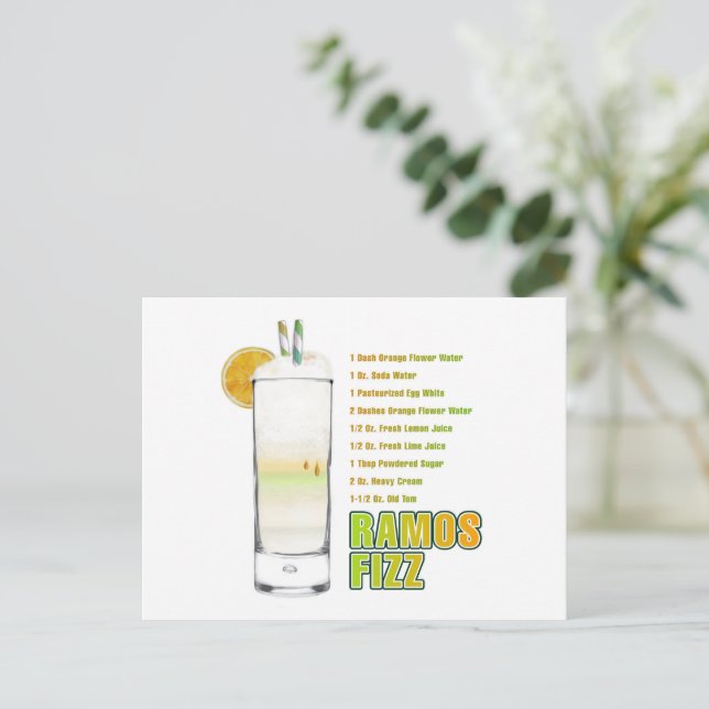 Ramos Gin Fizz Cocktail Recipe Art Postcard (Standing Front)