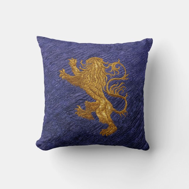 Rampant Lion - gold on blue Cushion (Front)