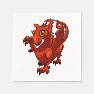 Rampant Little Welsh Baby Red Dragon Cartoon Napkin