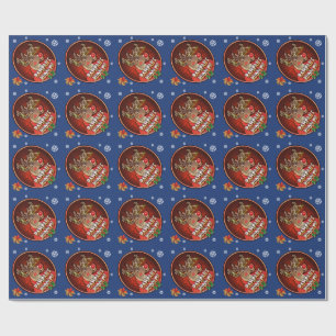 Rampant Rudolph glossy wrapping paper blue