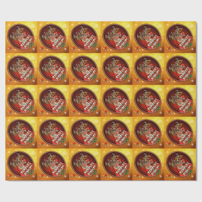 Rampant Rudolph glossy wrapping paper golds (Flat)