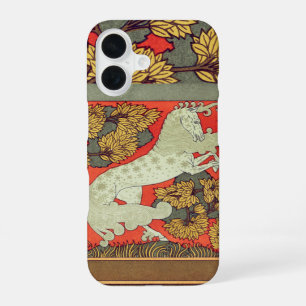 RAMPANT WHITE HORSE,TREES IN WOODLAND Art Nouveau  iPhone 16 Case