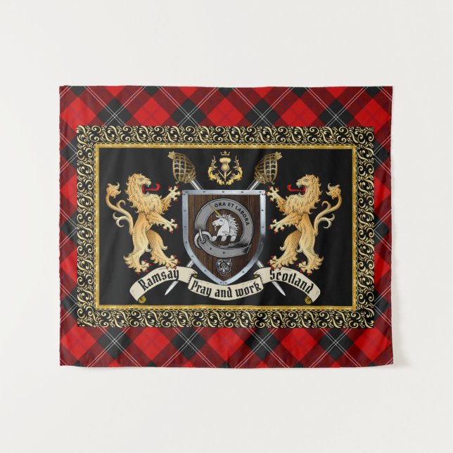 Ramsay Clan Badge & Motto w/Lions  Tapestry (Front (Horizontal))