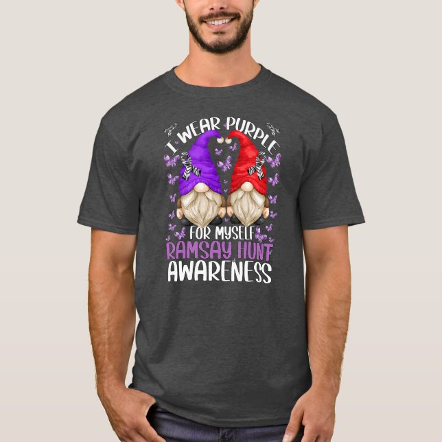 Ramsay Hunt Syndrome Awareness Gnome Wear Purple T-Shirt (Front)