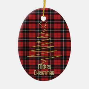 Ramsay Red Modern Clan Tartan and Motto Ceramic Ornament