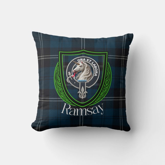 Ramsay Scottish Clan Tartan & Crest Cushion (Front)