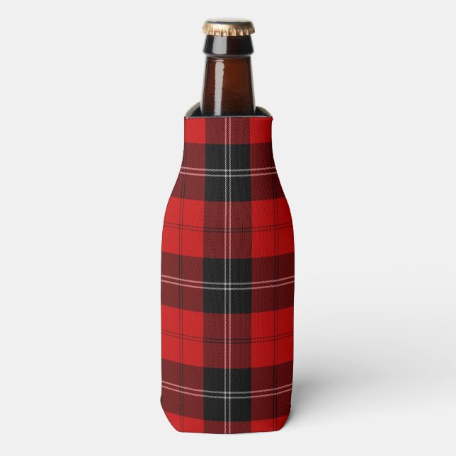 Ramsay tartan red black plaid bottle cooler (Bottle Front)