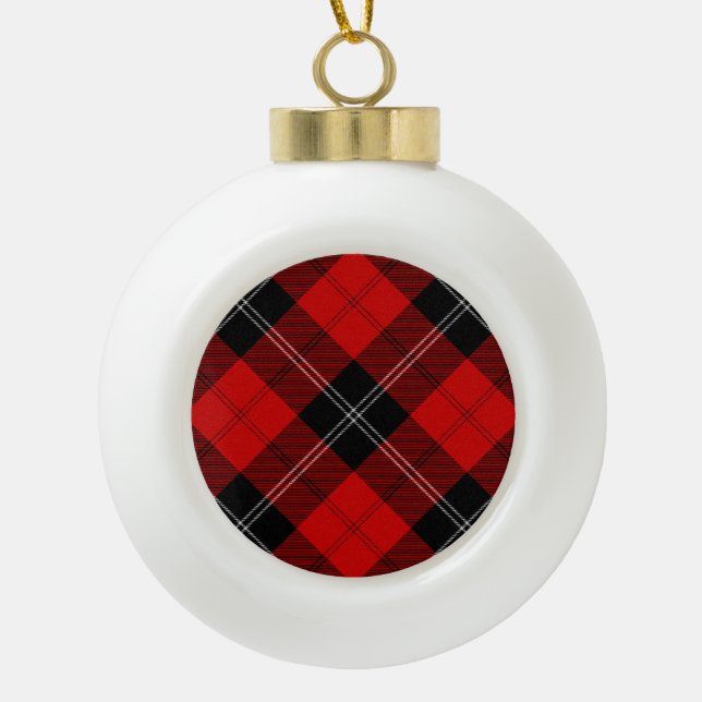 Ramsay tartan red black plaid ceramic ball christmas ornament (Front)