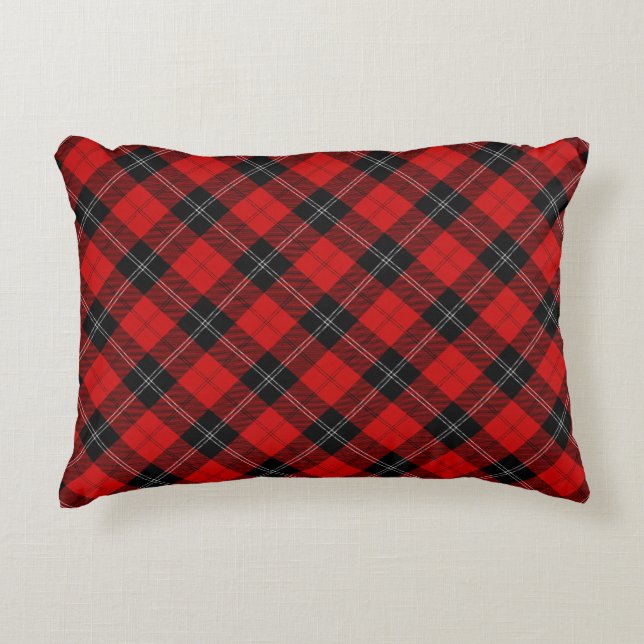 Ramsay tartan red black plaid decorative cushion (Front)