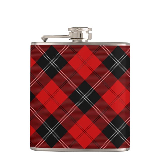 Ramsay tartan red black plaid hip flask (Front)