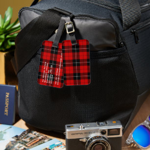 Ramsay tartan red black plaid luggage tag