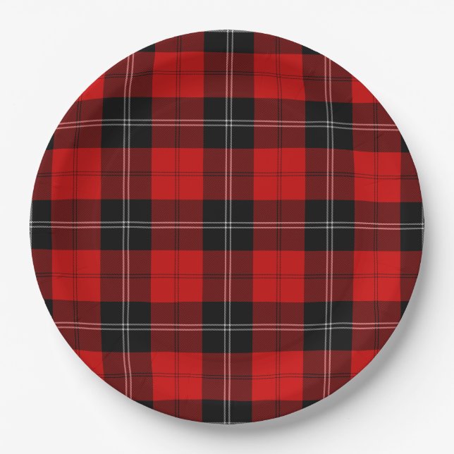 Ramsay tartan red black plaid paper plate (Front)