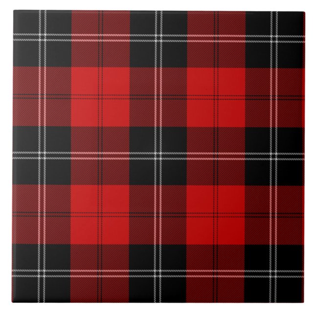 Ramsay tartan red black plaid tile (Front)