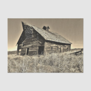 Ramshackle Sepia Barn in a Desolate Grass Field Tissue Paper