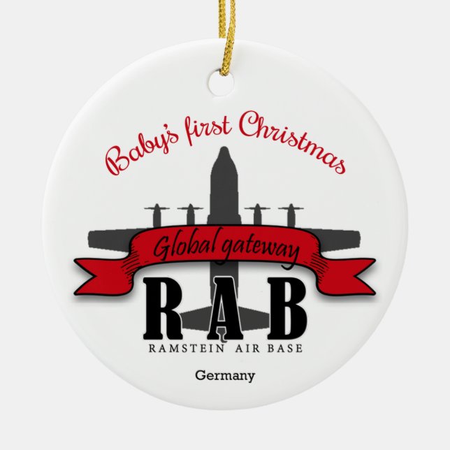 Ramstein Air Base Baby's First Christmas Ceramic O Ornament (Front)