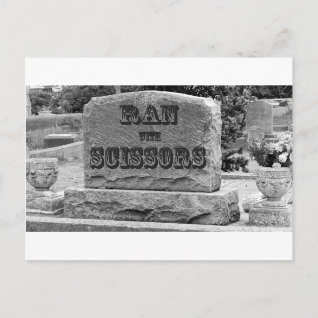 Ran with Scissors Tombstone Postcard (Front)