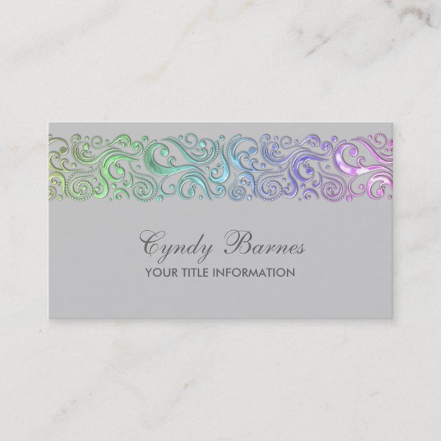 Ranbow Swirlie Border on Any Colour Business Card (Front)