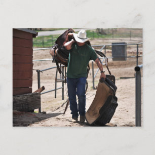 Ranch Cowboy with a Saddle Postcard