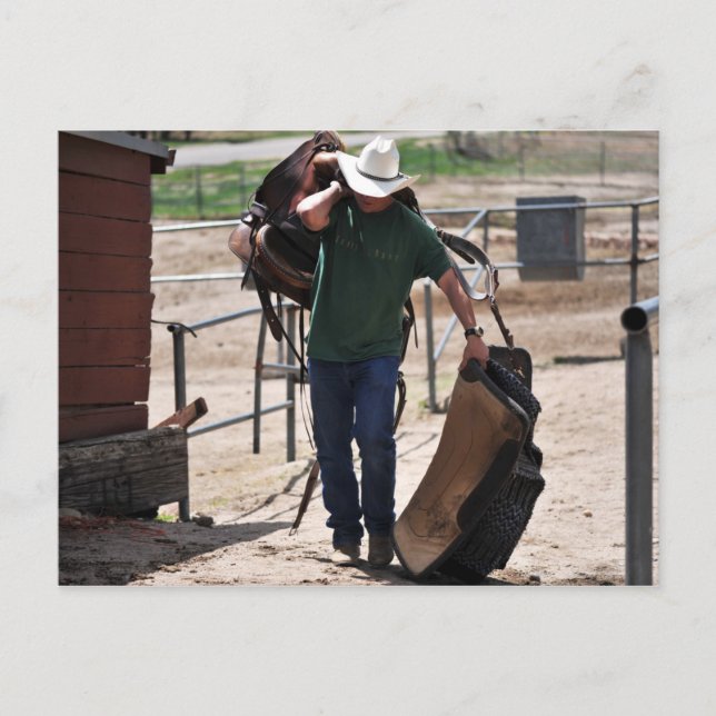 Ranch Cowboy with a Saddle Postcard (Front)