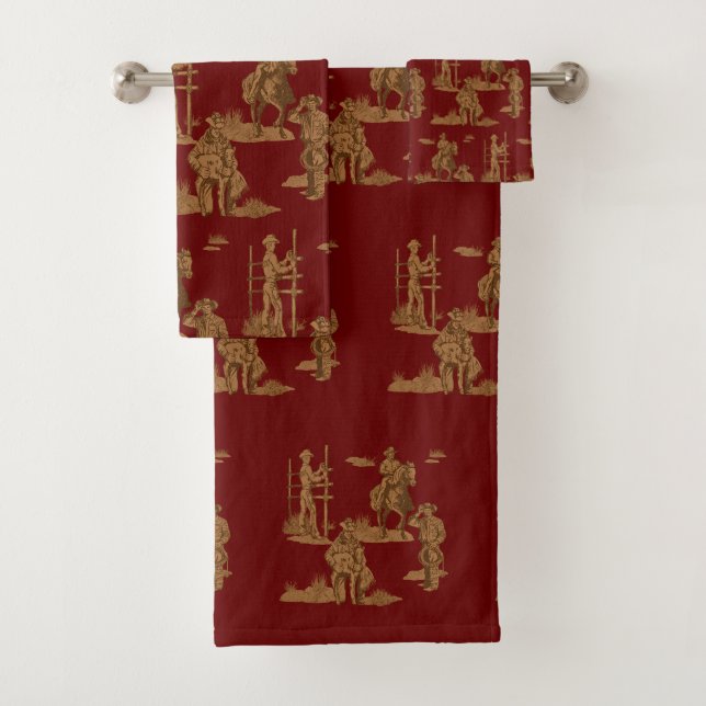 Ranch Cowboys Horse Calf Fence  Bath Towel Set (Insitu)