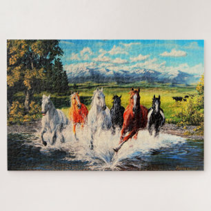 Ranch horses running through river 1014 piece jigsaw puzzle