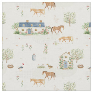 Ranch house Enchanted cottagecore horse farm barn Fabric