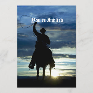 Ranch sunset horseback Riding cowboy silhouette Invitation