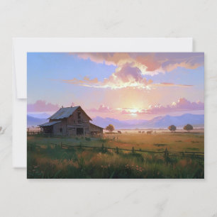 Ranch Sunset Sunrise Painting Abandoned Old Farm Holiday Card