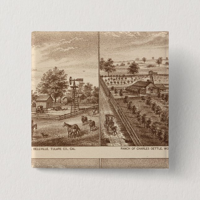 Ranches, stables, Tulare Co, Cal 15 Cm Square Badge (Front)