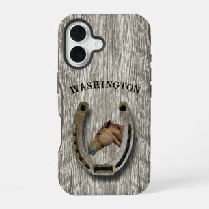 Ranching and Horses - Horseshoe design Personalise iPhone 16 Case