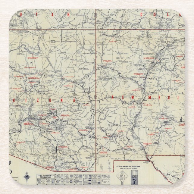 Rand McNally Official 1925 Auto Trails Square Paper Coaster (Front)