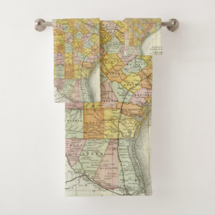 Rand McNally Railroad And County Map Of Texas Bath Towel Set